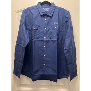 NWT Deus Ex Machina Men’s Long Sleeve Button-Up Chest Pockets Shirt Sz XXL Blue